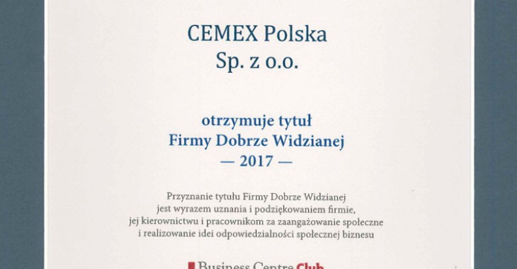 CEMEX Polska laureatem konkursu Firma Dobrze Widziana